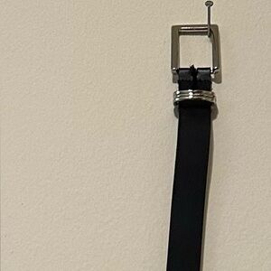 Womens Belt Black Sz XL 44 Silver Buckle 1 1/8" Tripple Loop Faux Leather Ladies